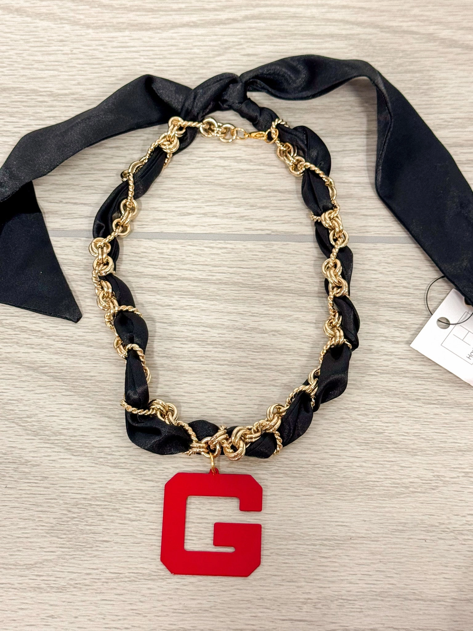 Black Georgia "G" Twilly and Chain Necklace Trendy Accent