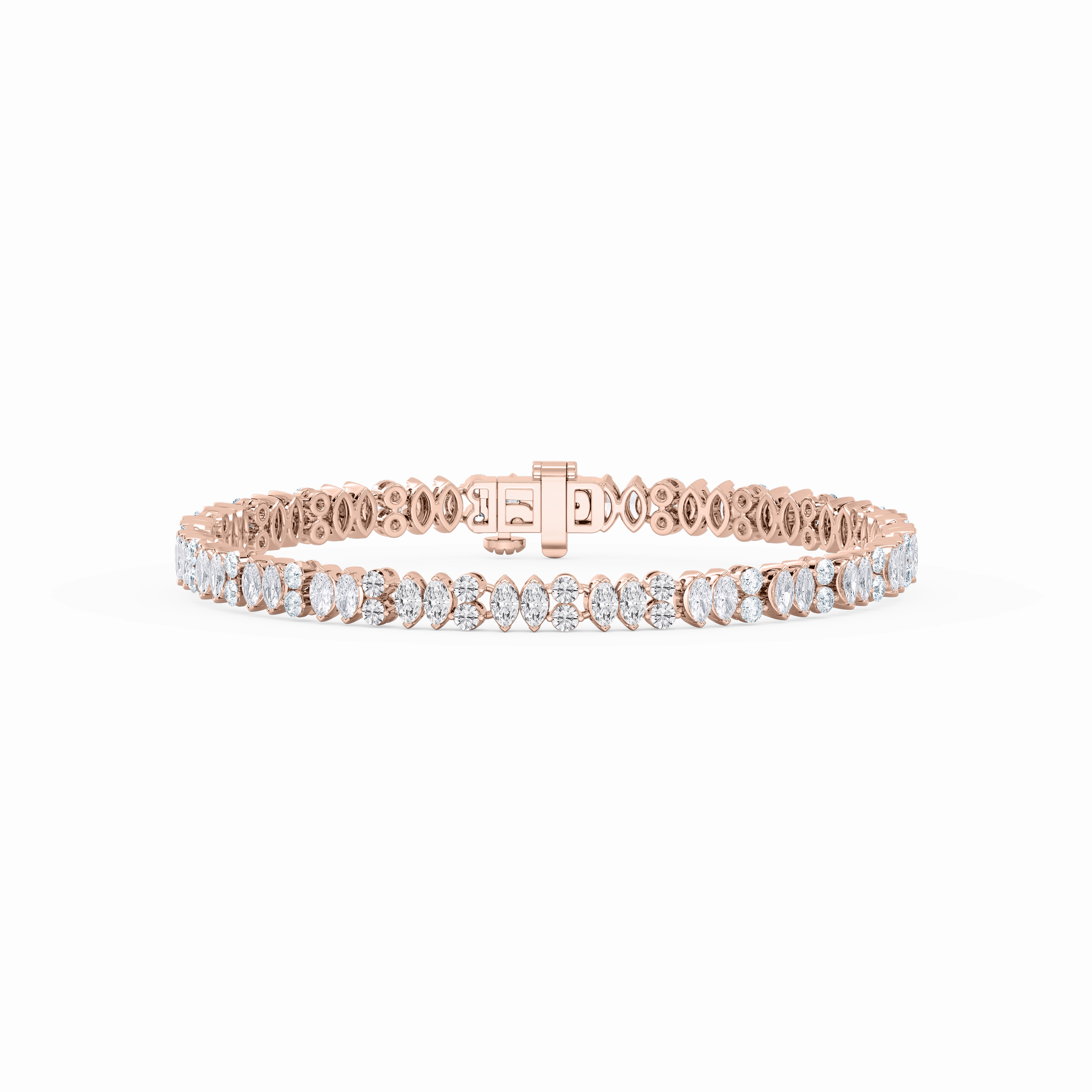 5 ? ctw Marquise and Round Lab Grown Diamond Alternating Bracelet  - 7 Inches Expertly Made Etched Patterns