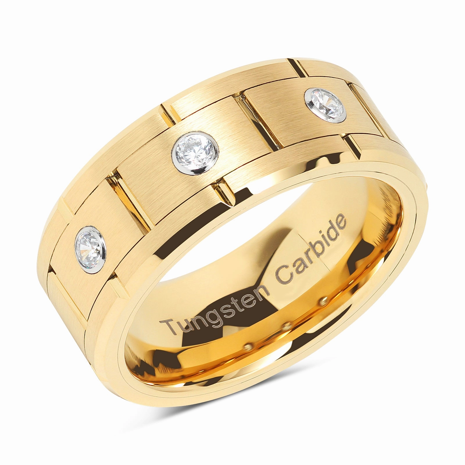 Tungsten Rings for Mens Gold Wedding Bands 3 CZ Inlaid Jewerly Size 8-15 Playful Accessory Numbered Edition
