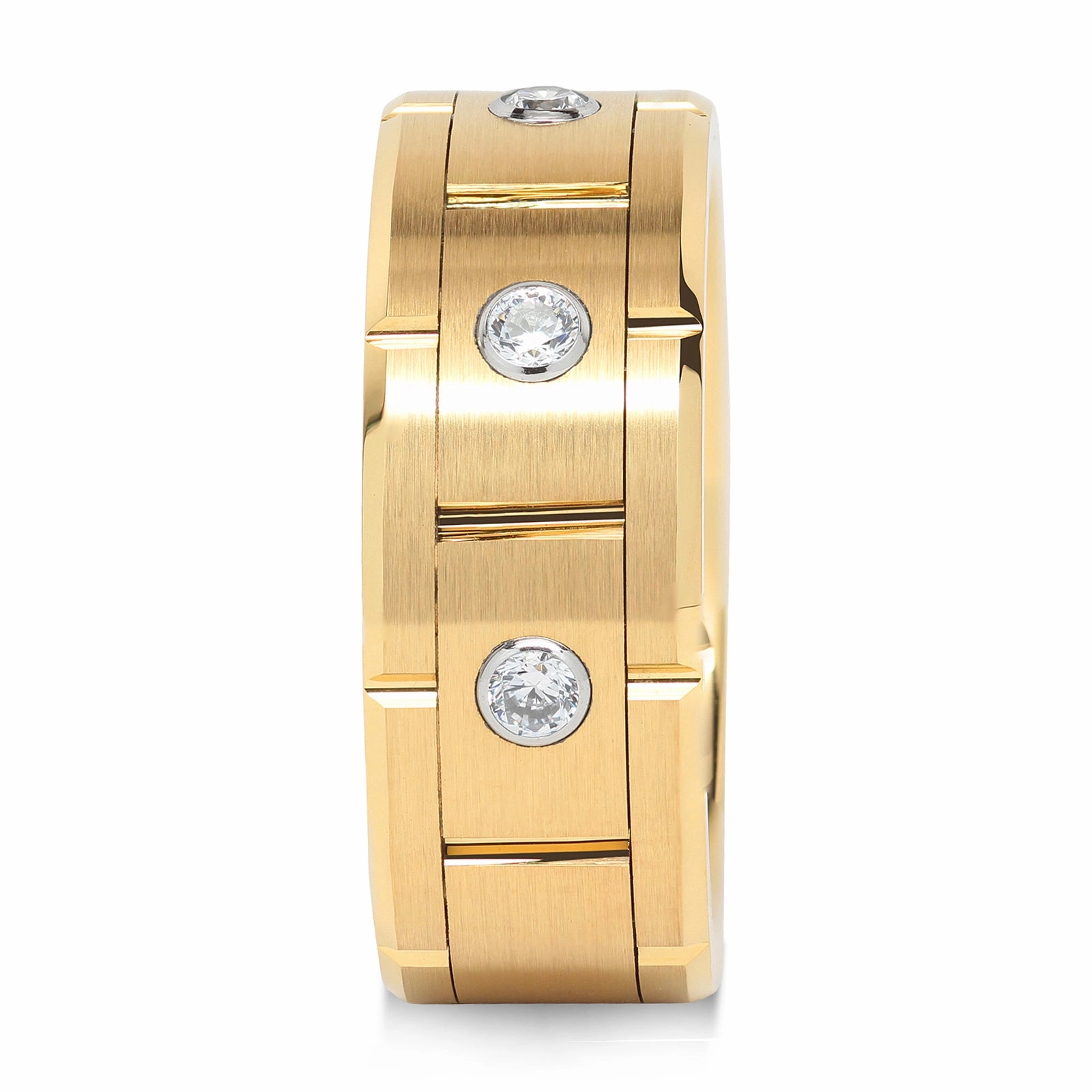 All Year Tungsten Rings for Mens Gold Wedding Bands 3 CZ Inlaid Jewerly Size 8-15