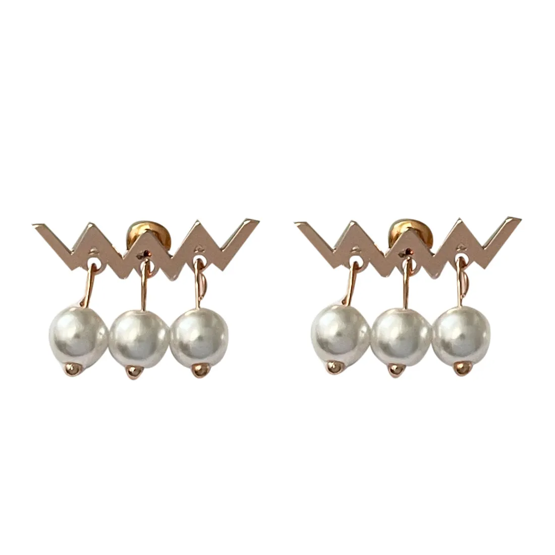 CONTEMPORARY CRISS-CROSS ROSE GOLD-TONED SHORT PEARL DROP EARRINGS