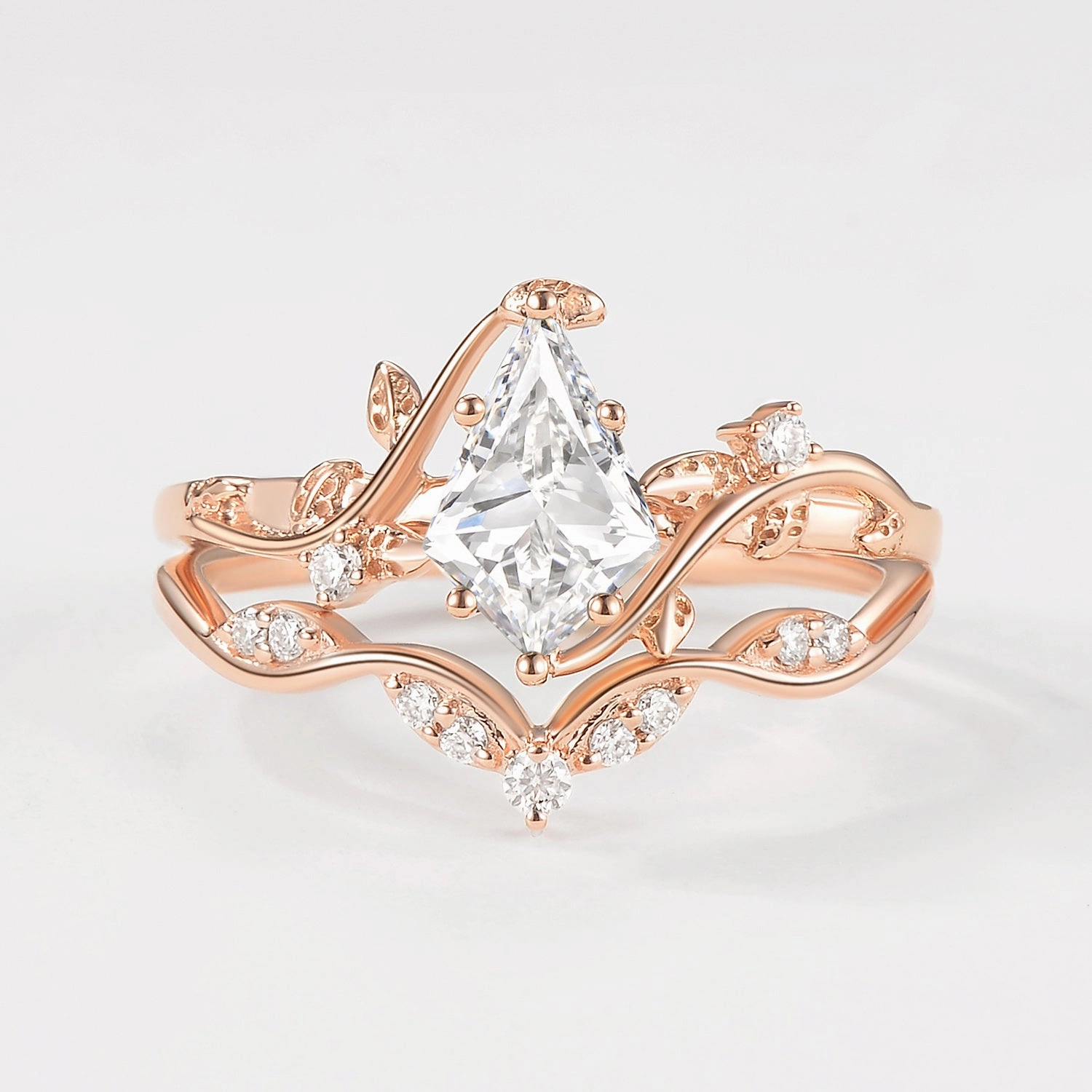 Vine Kite Lab Grown Diamond Leafy Engagement Ring Set 2pcs Daily Layer Simple pieces