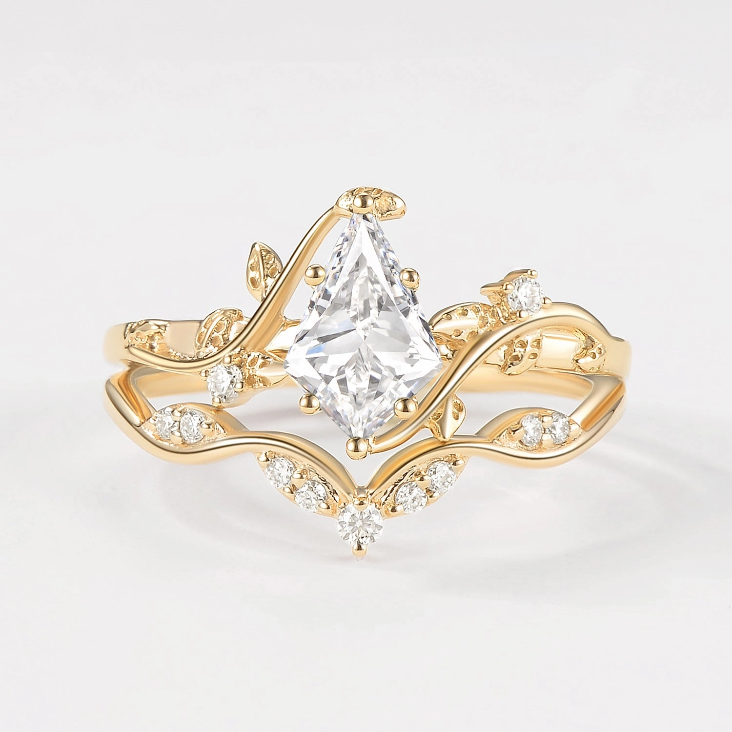 Vine Kite Lab Grown Diamond Leafy Engagement Ring Set 2pcs Morning Light Artisan Style