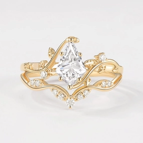 Mirror Selfie Vine Kite Lab Grown Diamond Leafy Engagement Ring Set 2pcs