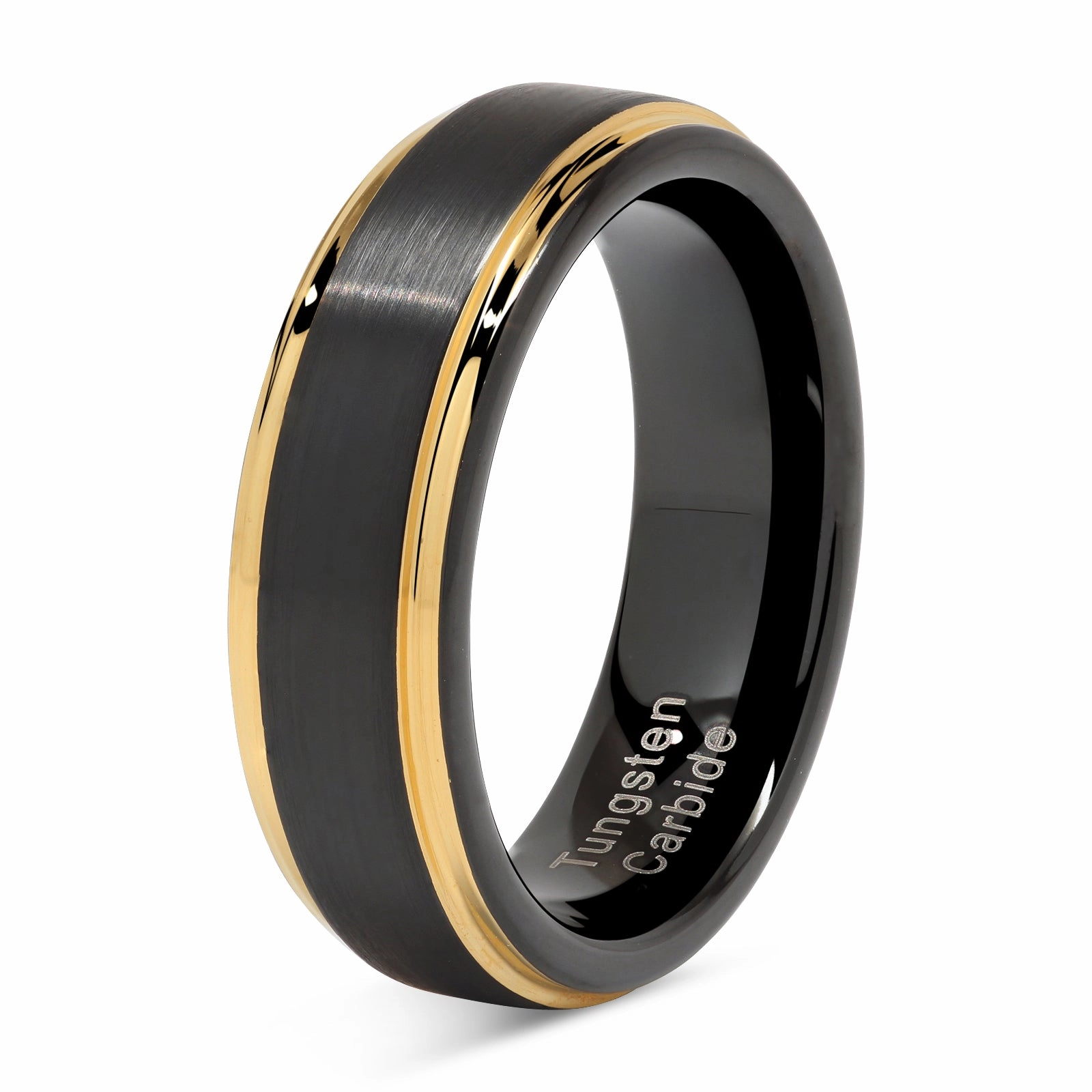 Chic Accent 100S JEWELRY 6mm Tungsten Rings for Men Women Two Tone Black Gold Wedding Band Engagement Size 6-13