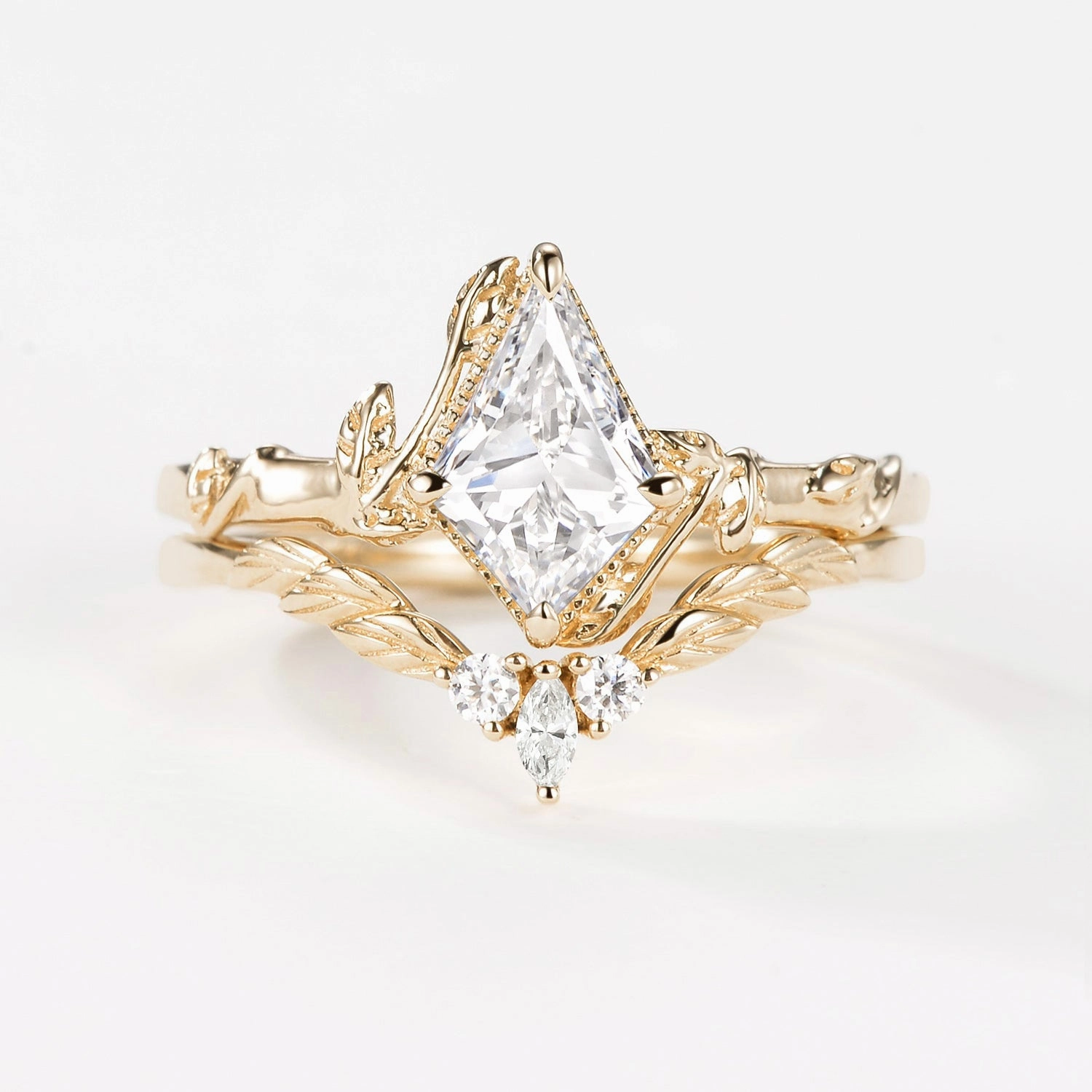 Lab Grown Diamond Leafy Inspired Engagement Ring Sets 2pcs classic accessory