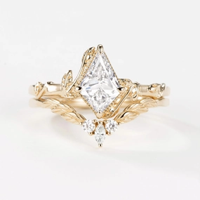 Lab Grown Diamond Leafy Inspired Engagement Ring Sets 2pcs Chic Contour