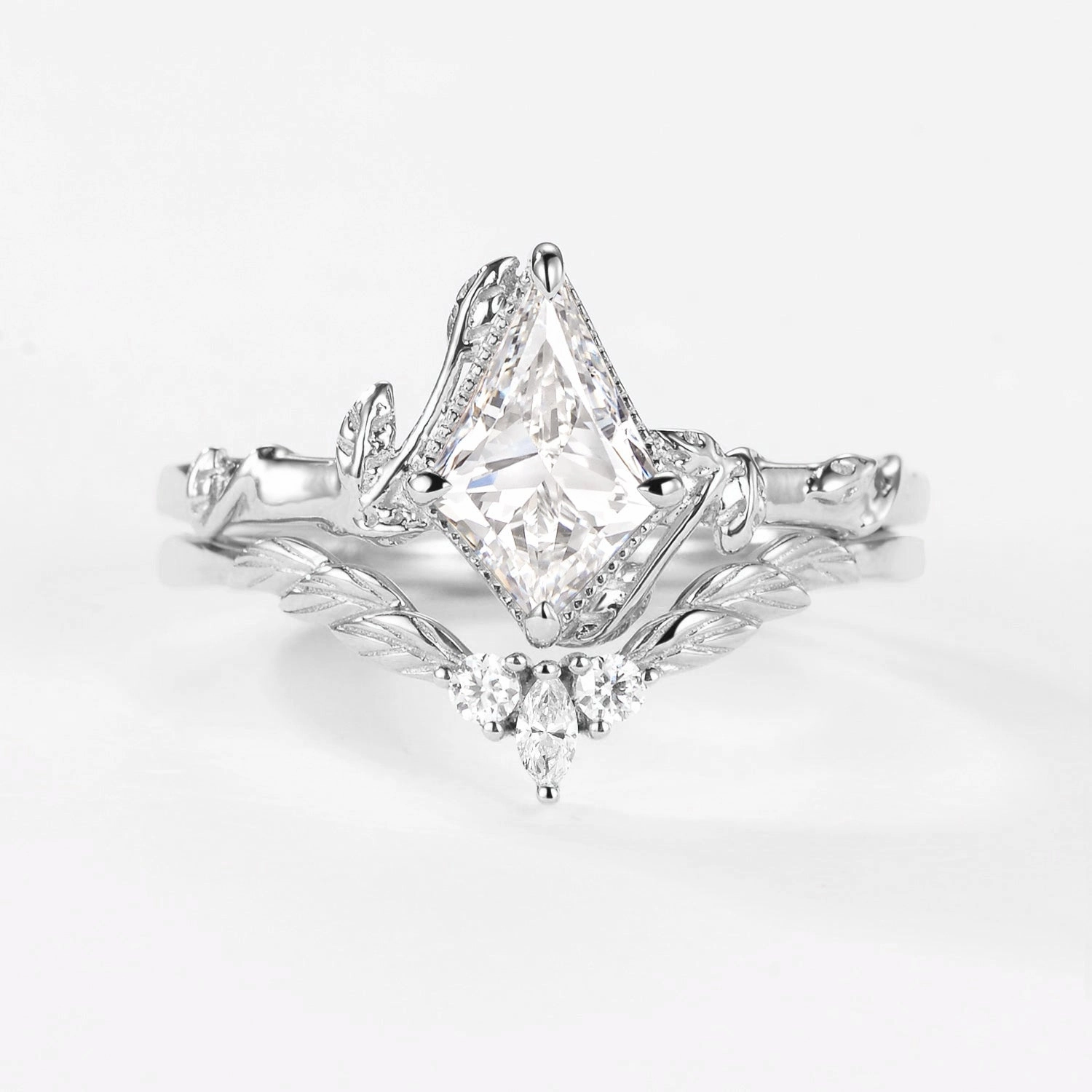 Classic Sparkle Gloss Accent Lab Grown Diamond Leafy Inspired Engagement Ring Sets 2pcs