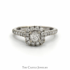 Unique Insignia Illusion Set Diamond Engagement Ring with Diamond Halo and Accented Sides in 10k White Gold