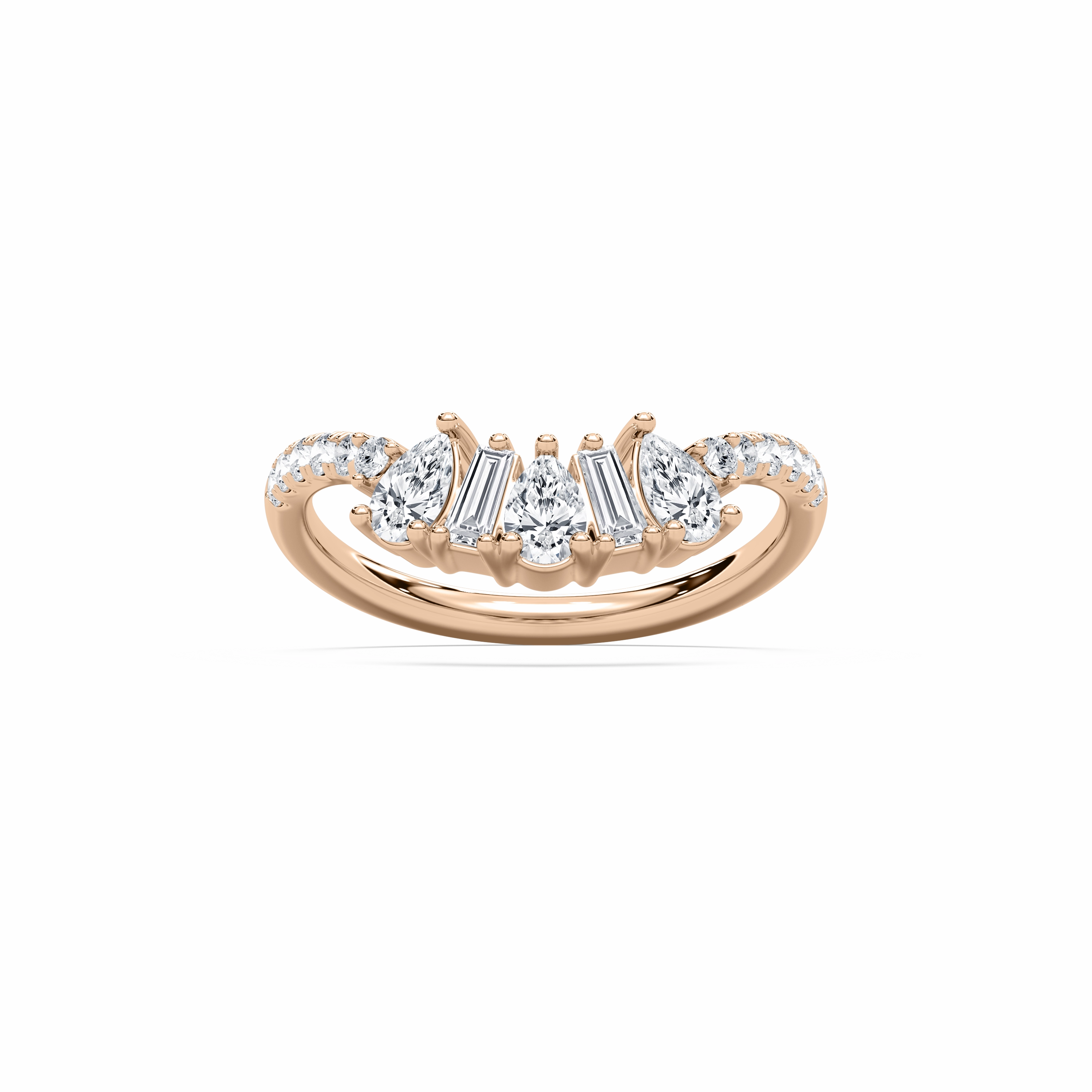 Memorable Present Priya 3/4 ctw Pear, Baguette and Round Lab Grown Diamond Alternating Prong Curved Band