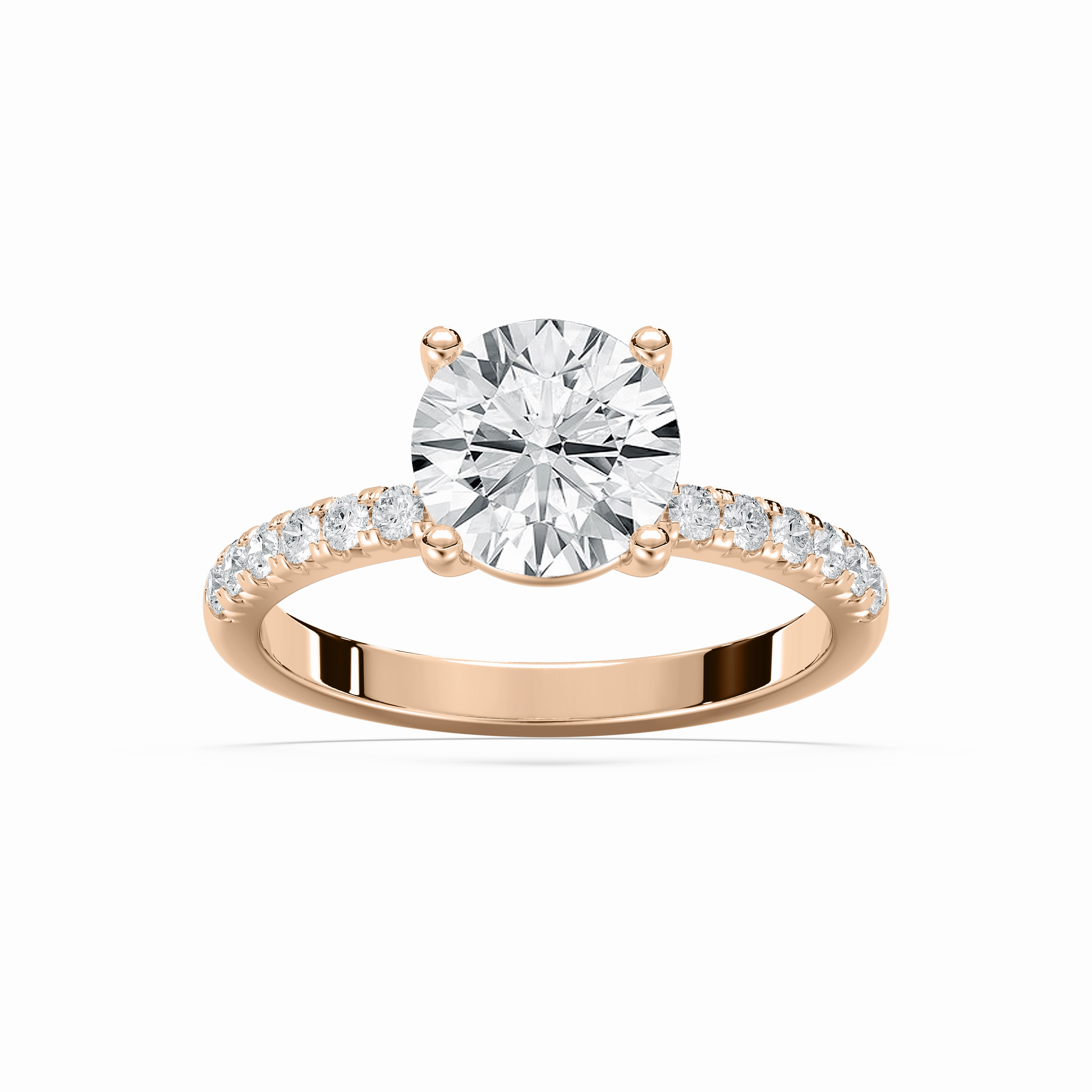 Celine 2 1?? ctw Round Lab Grown Diamond French Pave Side Stone Engagement Ring Luxury Embellishment Dainty Glow