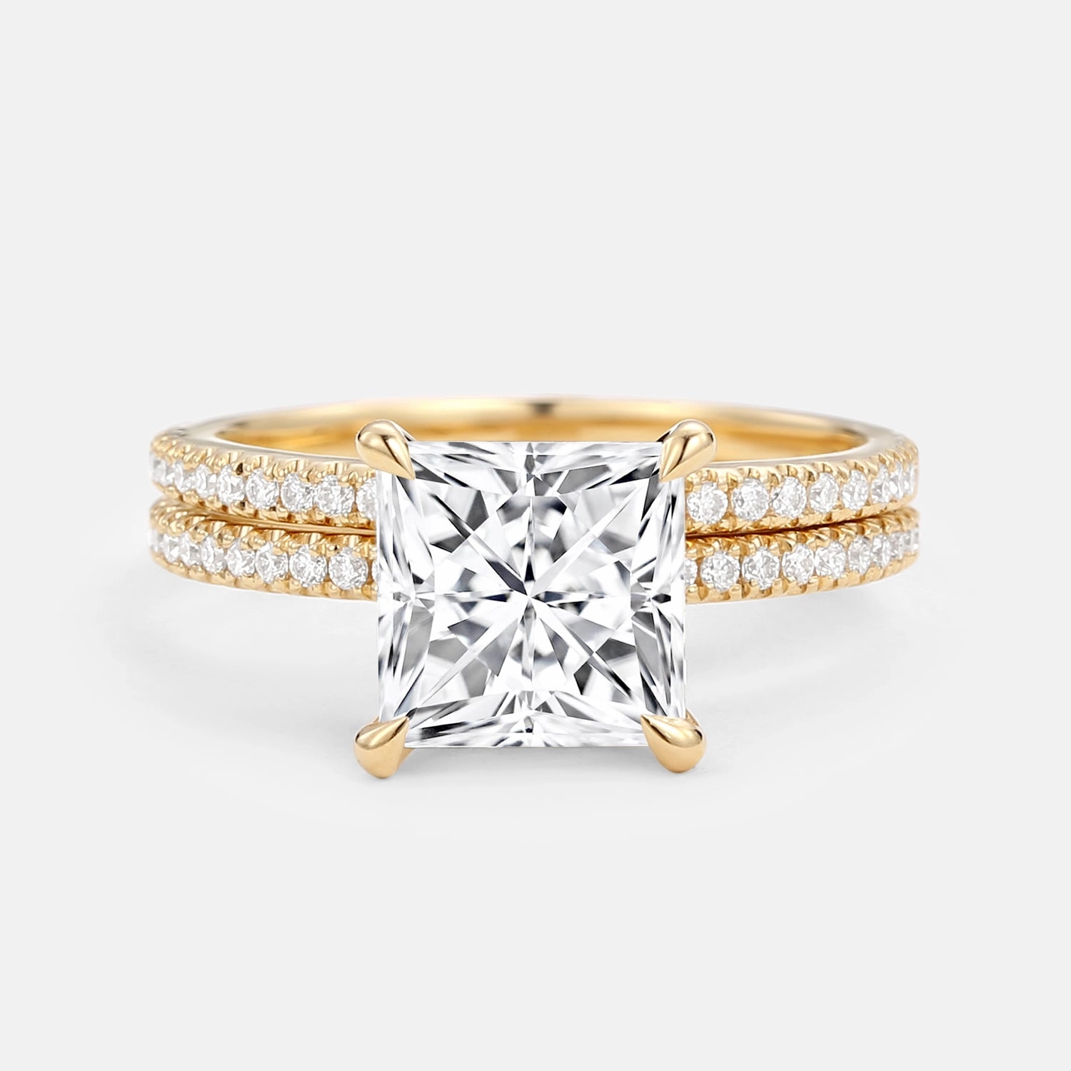 Princess Cut Moissanite Engagement Ring Set 2pcs - Belle Instant Style Soft Materials