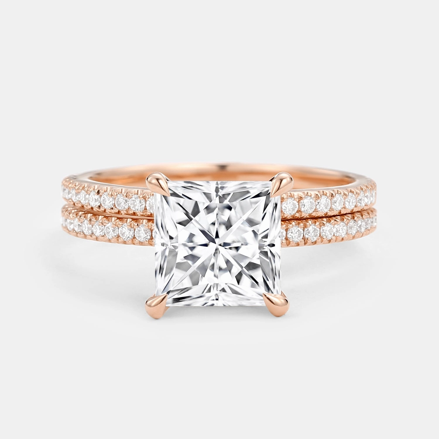 Princess Cut Moissanite Engagement Ring Set 2pcs - Belle Trendy Sparkle Distinctive Look