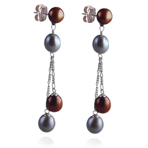 Copper & Grey Freshwater Pearl Long Double Drop Earrings