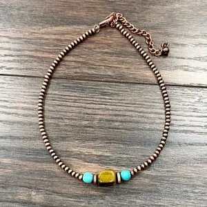Copper Navajo Inspired Pearl & Gemstone Beaded Necklace
