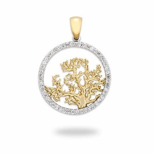 Casual Chic Coral Tree Pendant with Diamonds in Two Tone Gold - 24mm