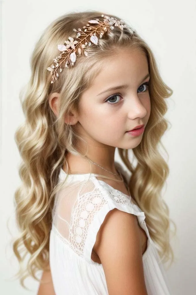 Coucoland First Communion Headpiece for Girls - Crystal Pearl Hair Accessories Crown Tiara Hair Piece Babys Breath Headband for Wedding Brides Bridal Little Girls