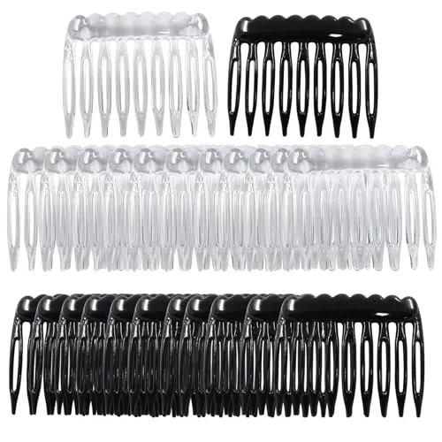 Coufce 24 Pieces Plastic Hair Side Combs Small French Twist Comb Teeth Hair Clips Women Girls Bridal Wedding Veil(Black, Clear)