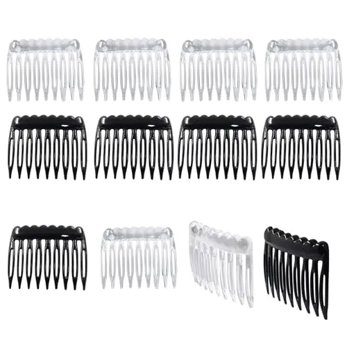 Coufce 24 Pieces Plastic Hair Side Combs Small French Twist Comb Teeth Hair Clips Women Girls Bridal Wedding Veil(Black, Clear)