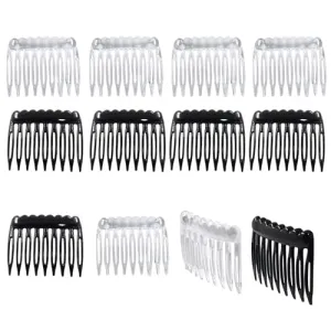 Coufce 24 Pieces Plastic Hair Side Combs Small French Twist Comb Teeth Hair Clips Women Girls Bridal Wedding Veil(Black, Clear)