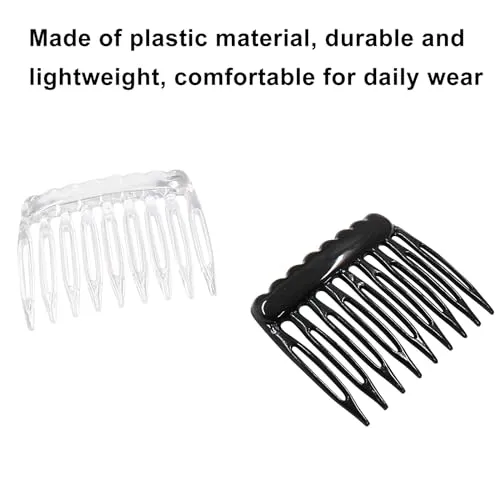 Coufce 24 Pieces Plastic Hair Side Combs Small French Twist Comb Teeth Hair Clips Women Girls Bridal Wedding Veil(Black, Clear)