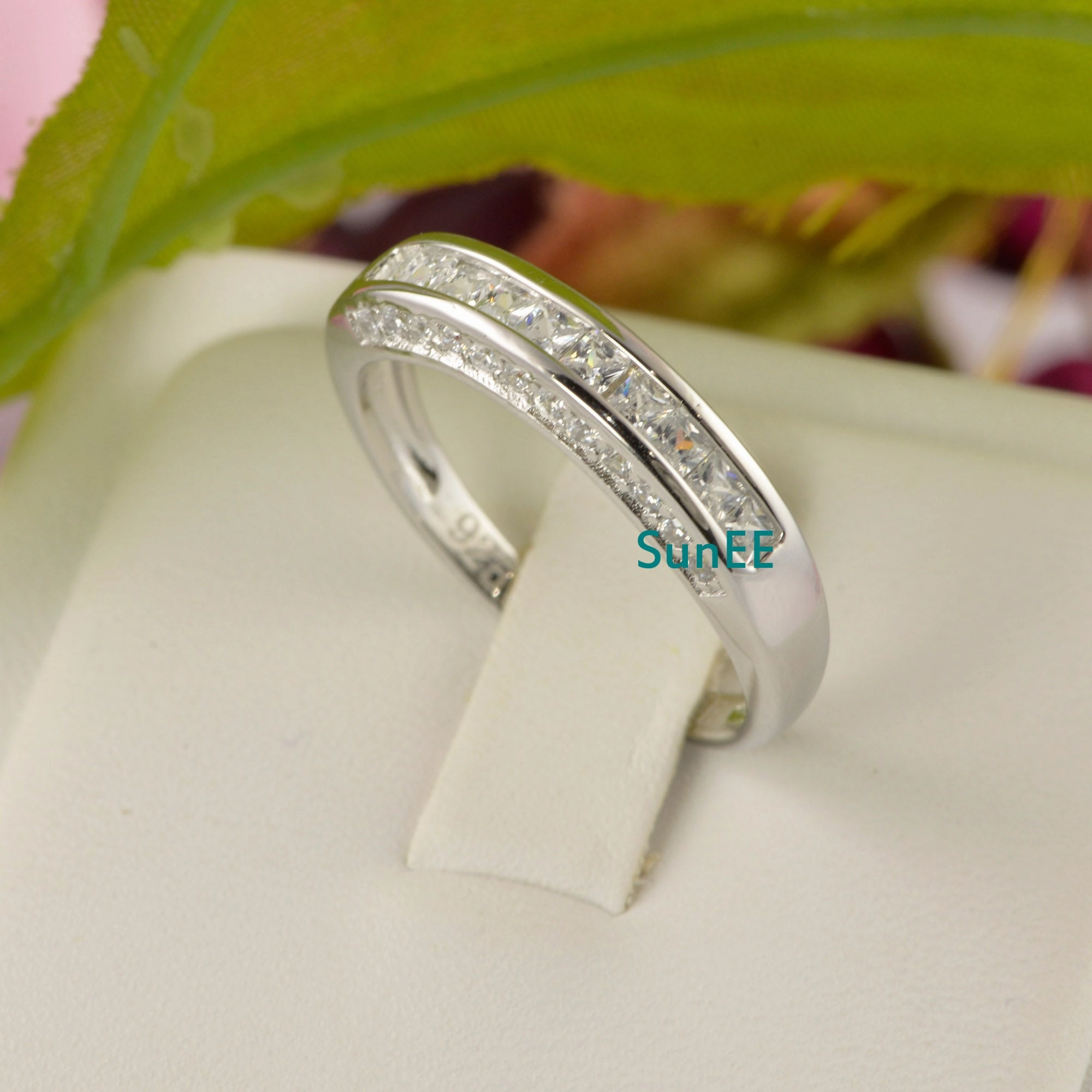 Style Boost High-End Embellishment 1ct Princess Cut Bridal Wedding Band Engagement Ring Diamond Simulated 925 Sterling Silver Anniversary Ring SKU:00160