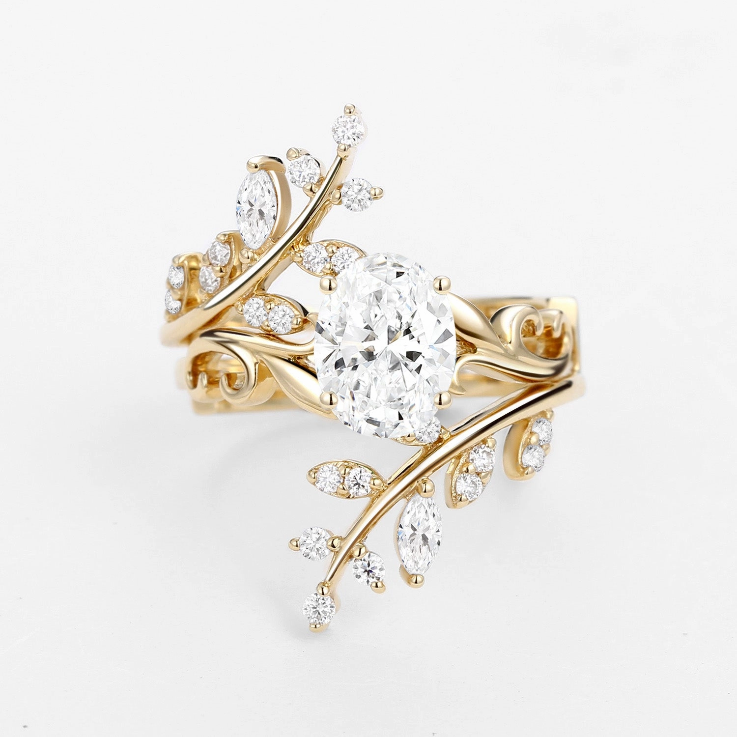 Oval Shaped Lab Grown Diamond Engagement Ring Sets 2PCS - Talasi Timeless Fit Glamorous Appeal