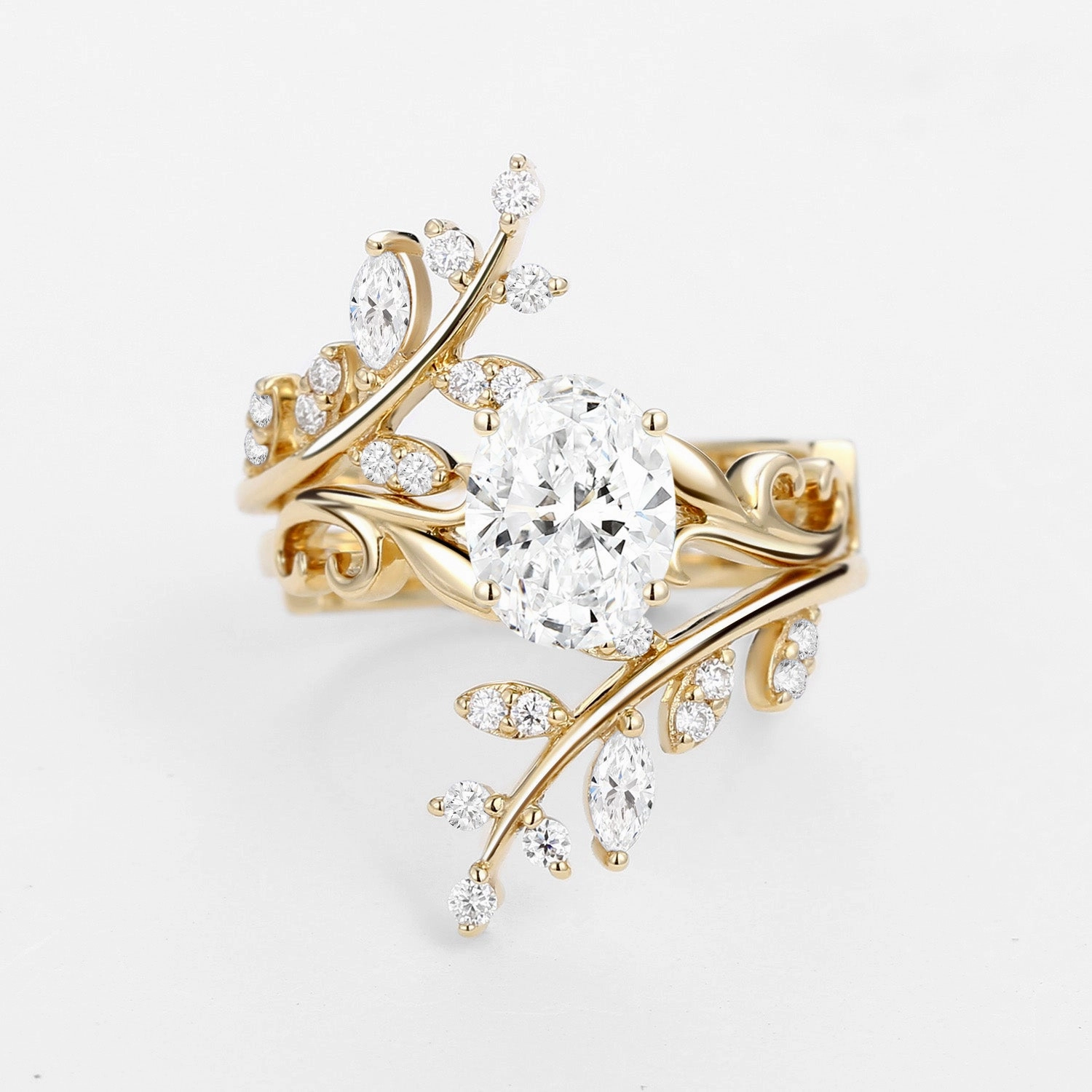 Oval Shaped Lab Grown Diamond Engagement Ring Sets 2PCS - Talasi Travel Essential Boho Accent