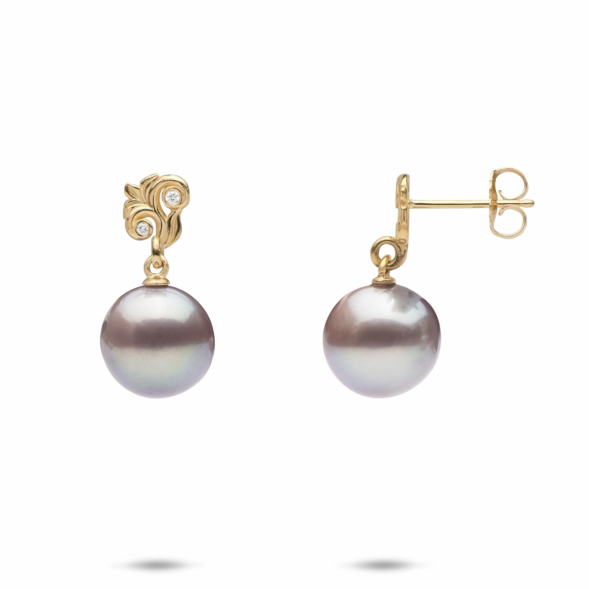 Premium Jewelry Living Heirloom Freshwater Pearl Earrings in Gold with Diamonds - 10-11mm