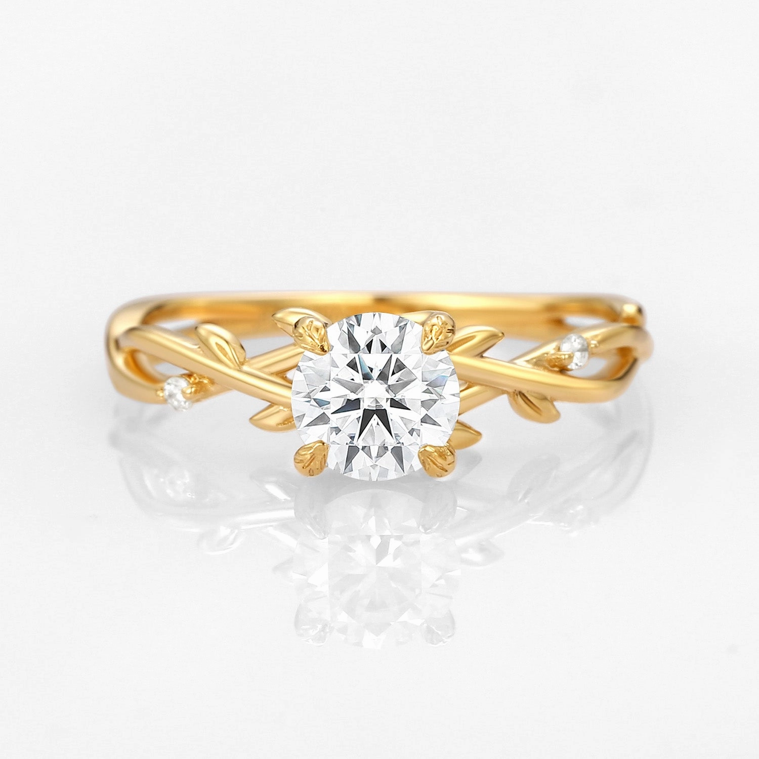 Moissanite Leafy Vintage Engagement Ring - Savannah Minimal Feature