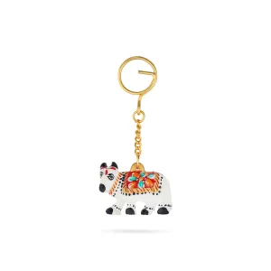 Cow Design Key Chain - 1.5 x 2 Inches | Metal Key Ring/ Painted Key Holder for Bike And Car