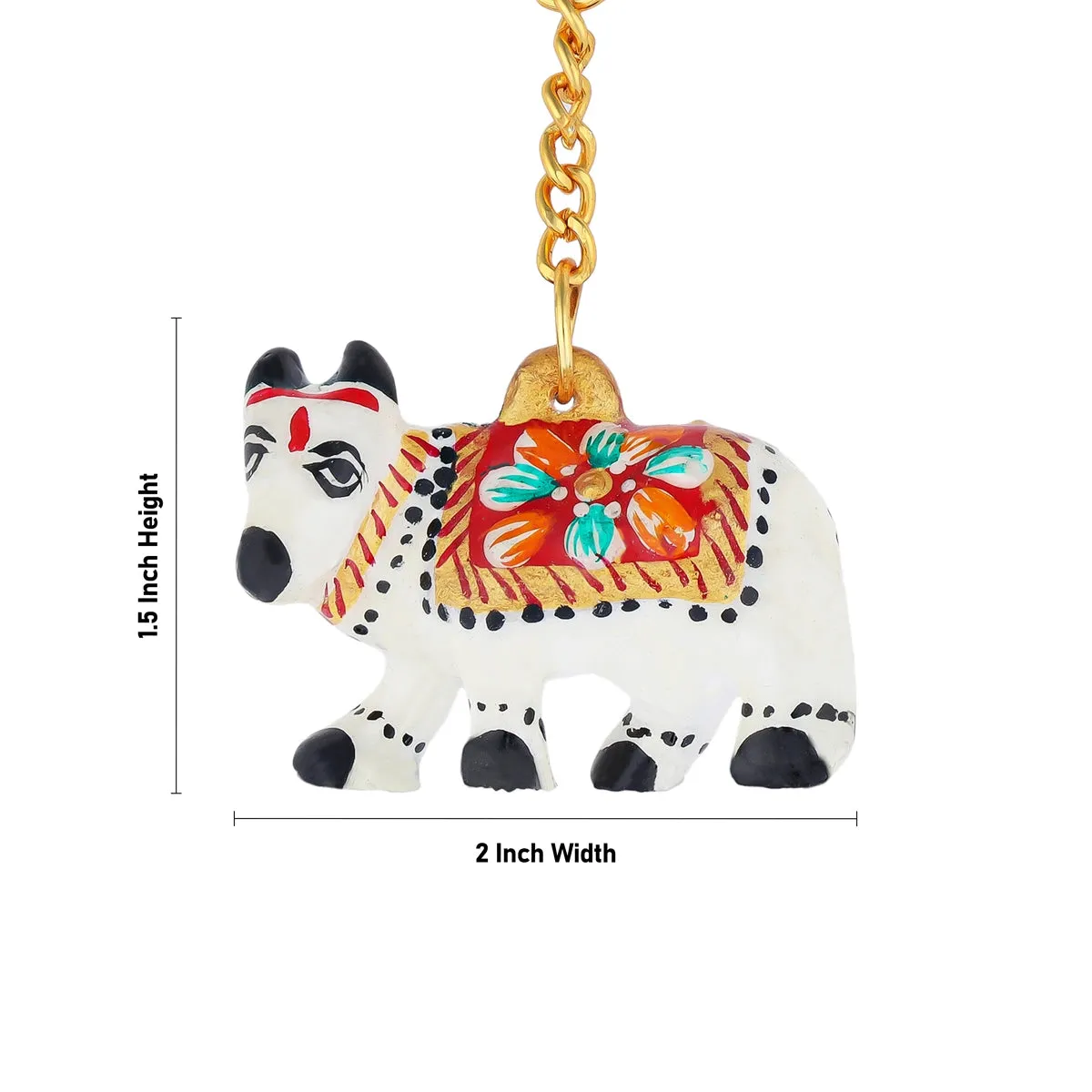 Cow Design Key Chain - 1.5 x 2 Inches | Metal Key Ring/ Painted Key Holder for Bike And Car
