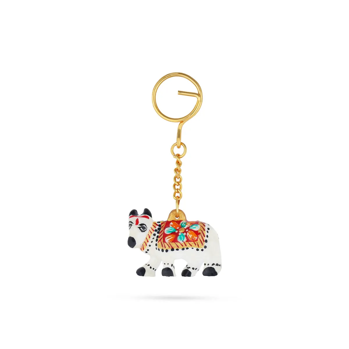 Cow Design Key Chain - 1.5 x 2 Inches | Metal Key Ring/ Painted Key Holder for Bike And Car