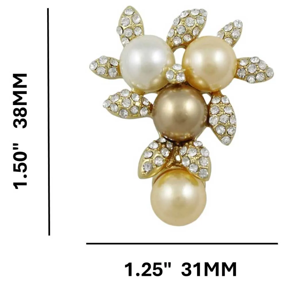Cream Brown and Yellow Pearls with Crystal Leaves Brooch Pin - PRP402
