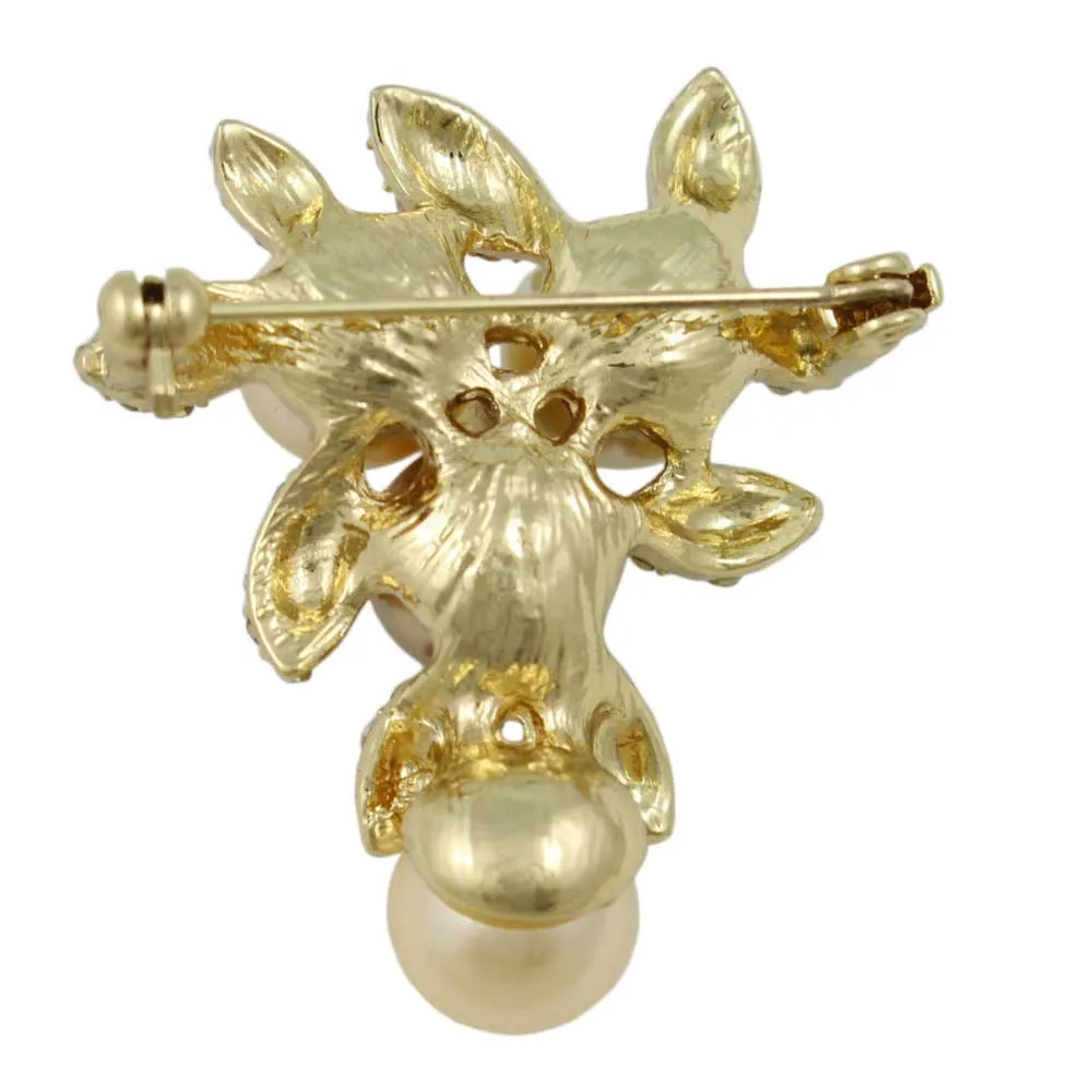 Cream Brown and Yellow Pearls with Crystal Leaves Brooch Pin - PRP402