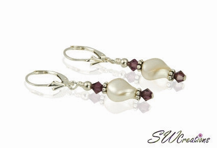 Cream Pearl Twist Generation Birthstone Crystal Earrings Pearlescent Piece