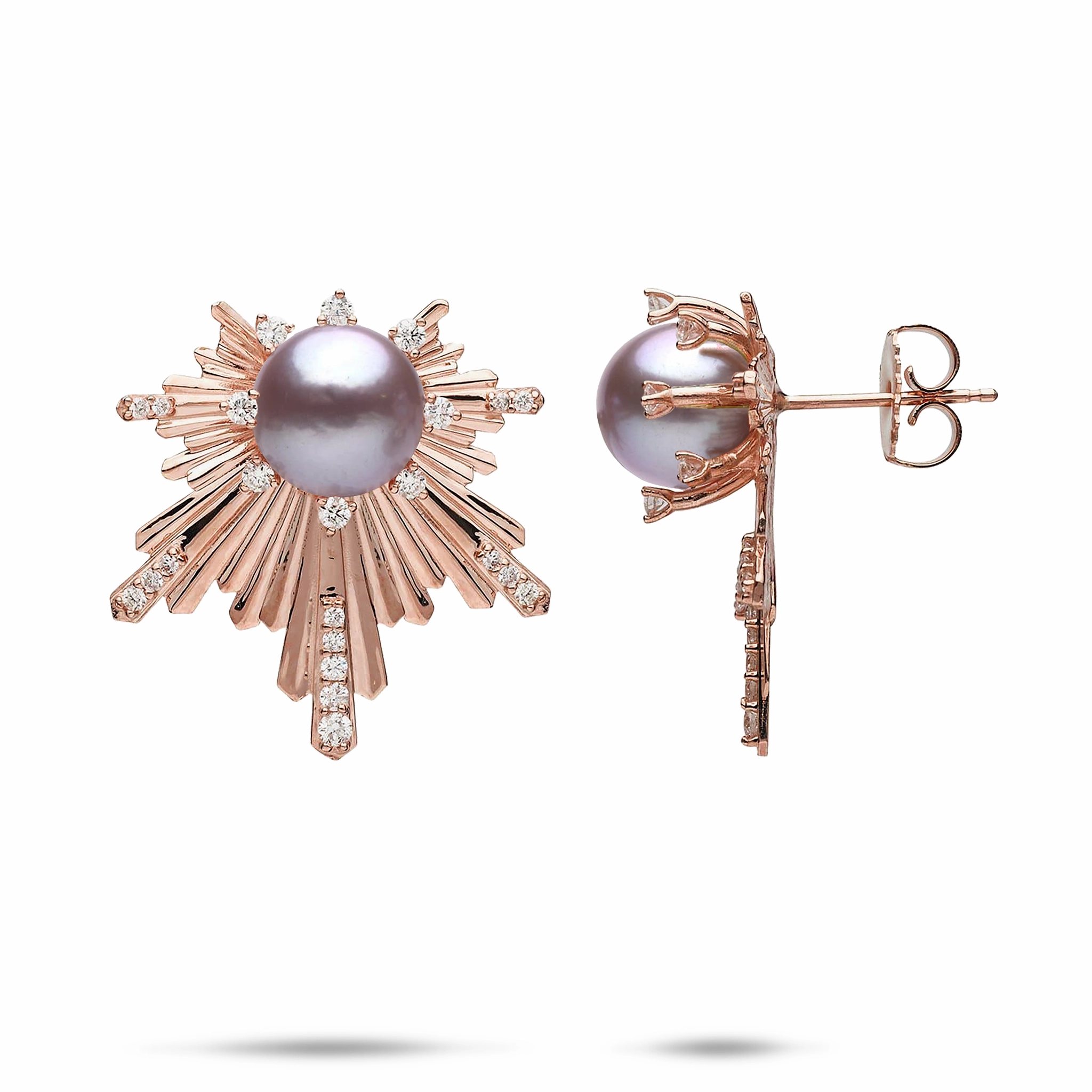 Seasonal Pick Handcrafted Quality E Ho???la Lavender Freshwater Pearl Earrings in Rose Gold with Diamonds - 23mm