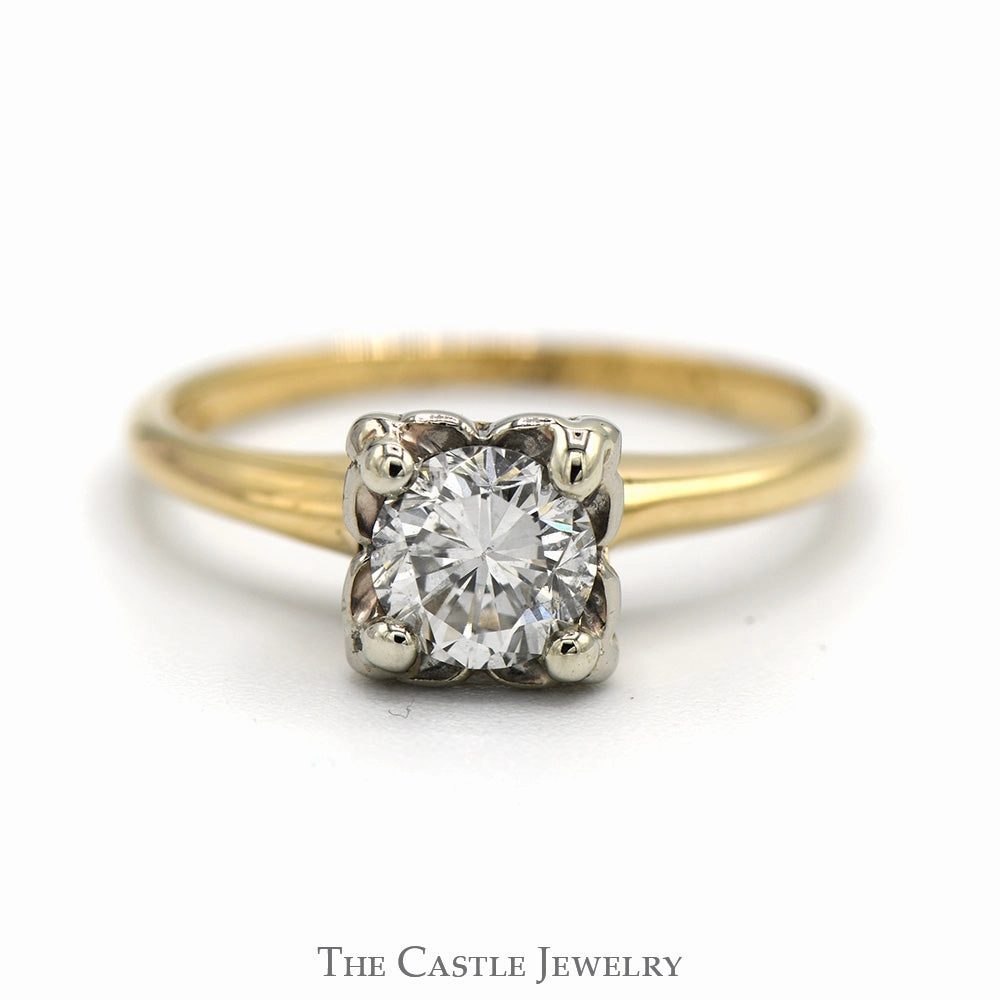 .60ct Round Diamond Solitaire Engagement Ring in 14k Yellow Gold 4 Prong Mounting Easy Care