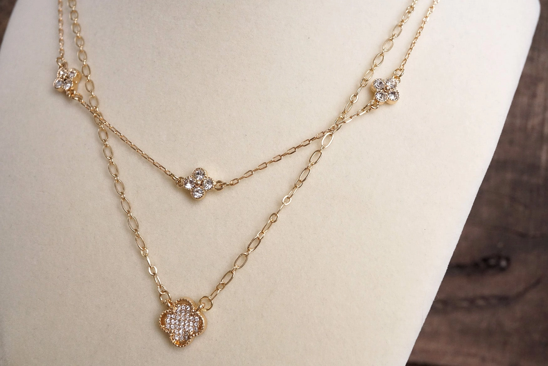 Lucky Light ?C Double Layer Clover Charm Necklace with Crystals Locked Accessory Pure Beauty