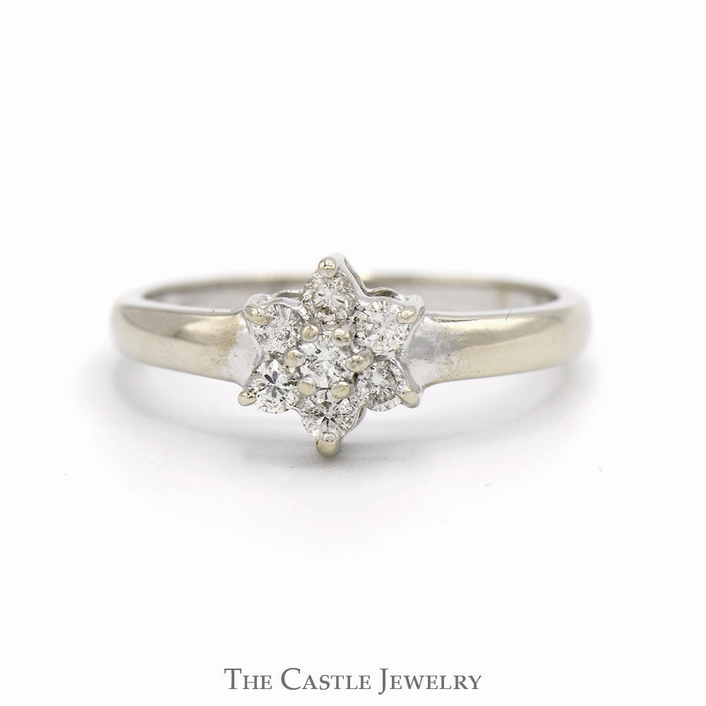 Artisan Work Fantastic Style 1/4cttw Round Diamond Flower Cluster Ring in 14k White Gold