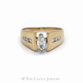 Marquise Diamond Engagement Ring with Channel Set Diamond Accents in 14k Yellow Gold Casual Harmony