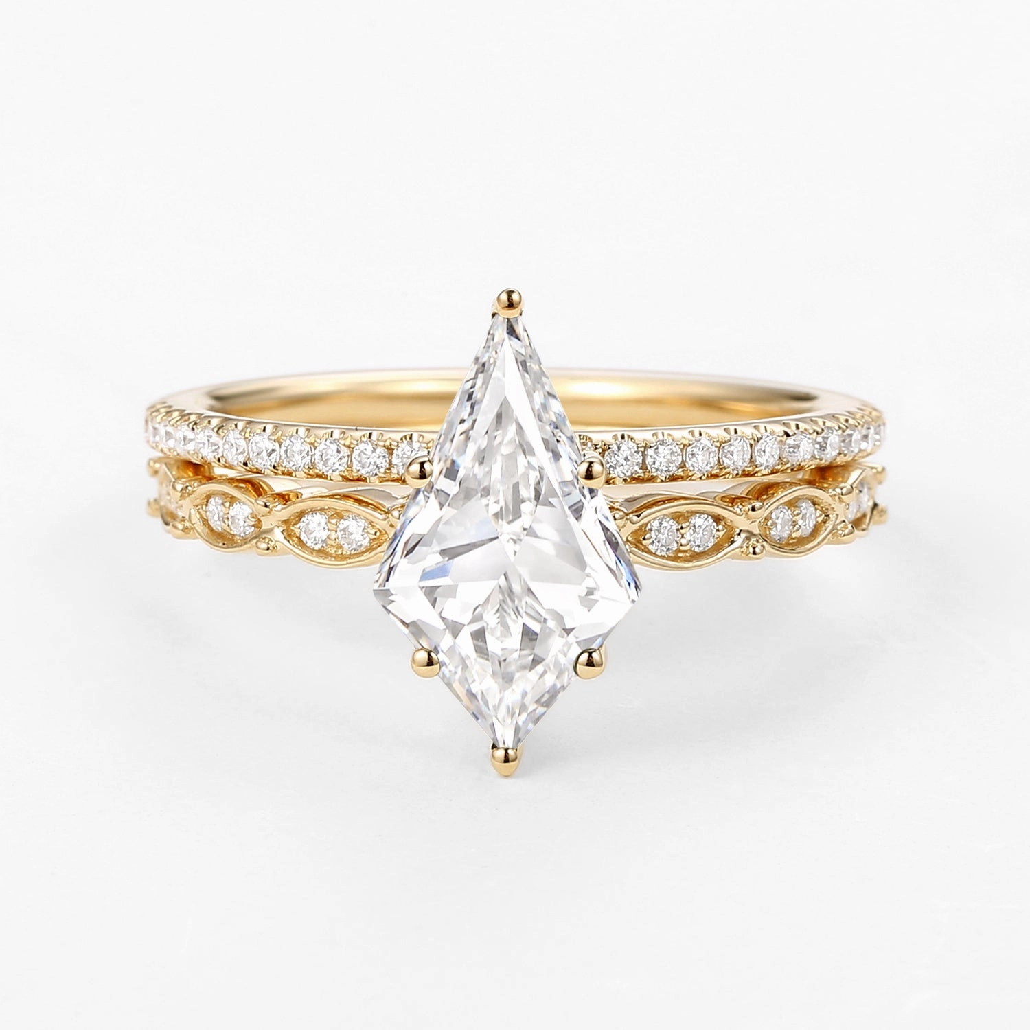 Opulent Look Creative Twist Kite Cut Lab Grown Diamond Engagement Ring with Straight Band Set 2pcs