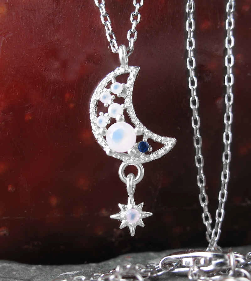 Crescent Moon And Dangling Star Necklace with Cubic Zirconia Sleek Detail Classic Gift