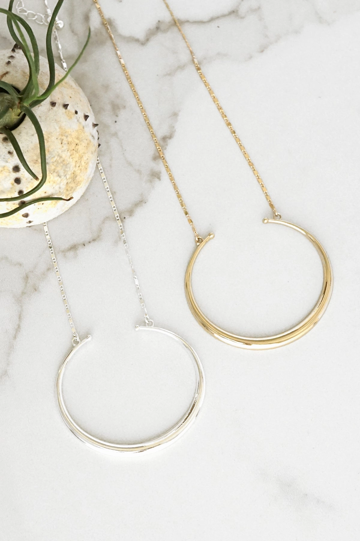 Crescent Moon Layering Necklace - Silver or Gold Casual Look