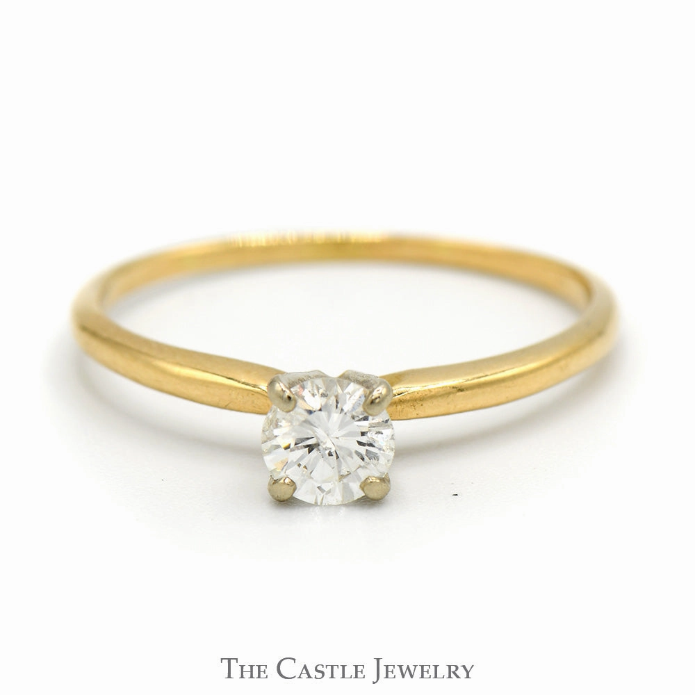 Delicate Ornament 1/2ct Round Diamond Solitaire Engagement Ring in 14k Yellow Gold Tiffany Mounting