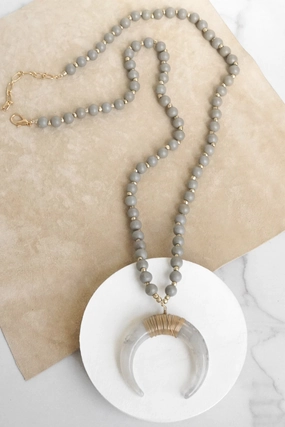 Long Wooden Bead Necklace with acrylic antler - gray Spring Piece Simple Ornament