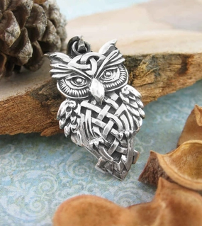Owl With Triquetra and Celtic Knots Pendant Artistic Present Timeless Jewelry
