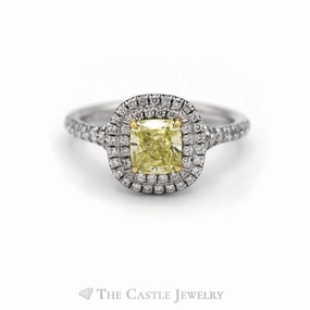 Fashionable Expression Symbolic Use Tiffany & Co. 1.01CT Cushion Cut Yellow Diamond Ring with Diamond Accents