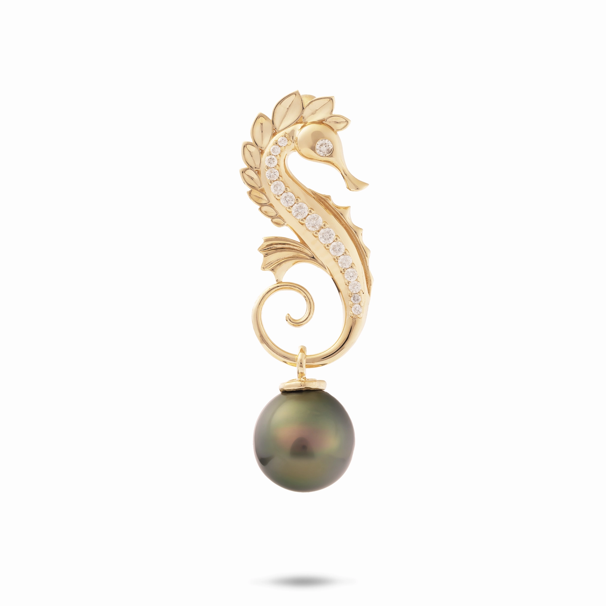 Ocean Dance Seahorse Tahitian Black Pearl Pendant in Gold with Diamonds - 9-10mm Sparkle Boost Work Accent