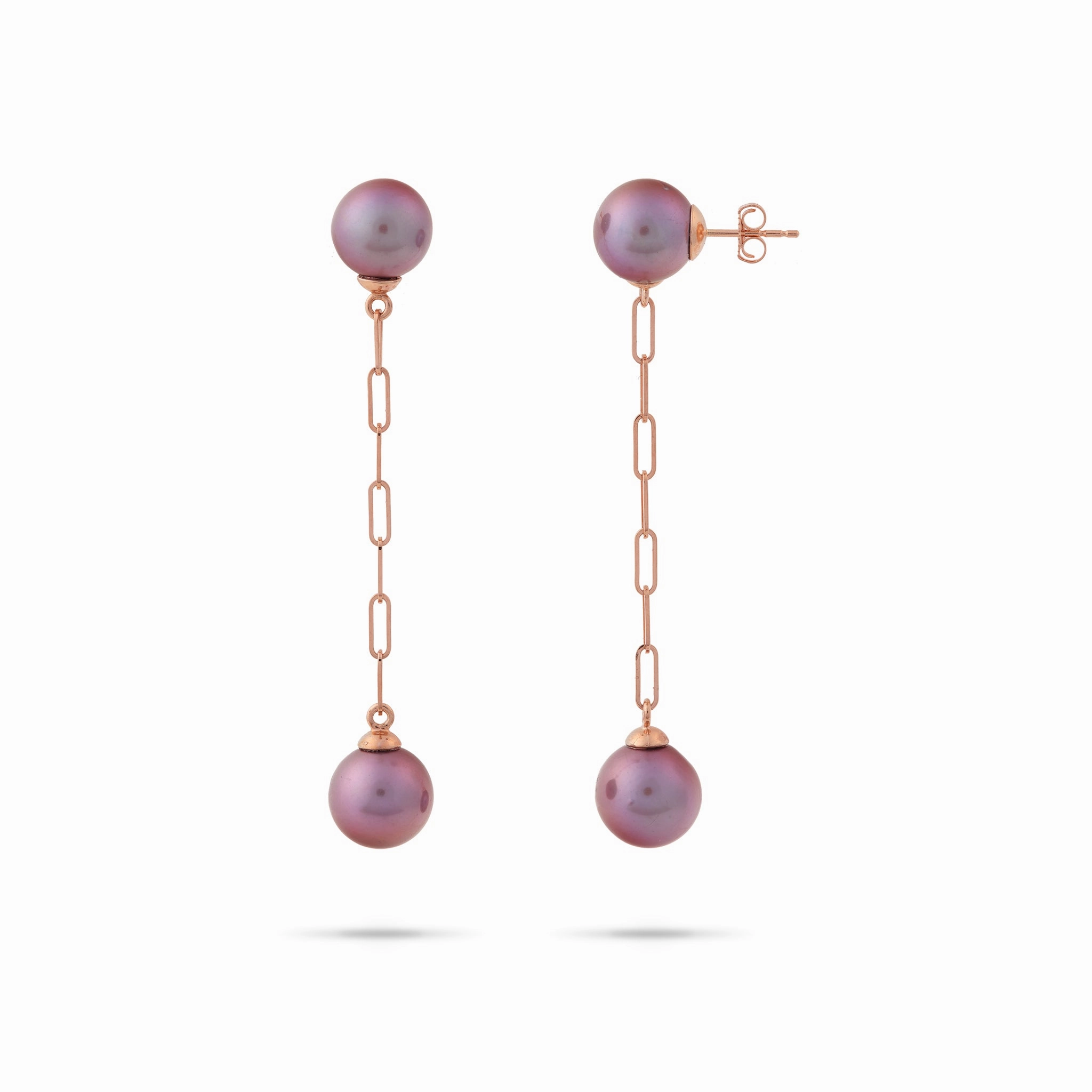 Artistic Touch Ultraviolet Freshwater Pearl Paperclip Chain Earrings in Rose Gold - 9-10mm